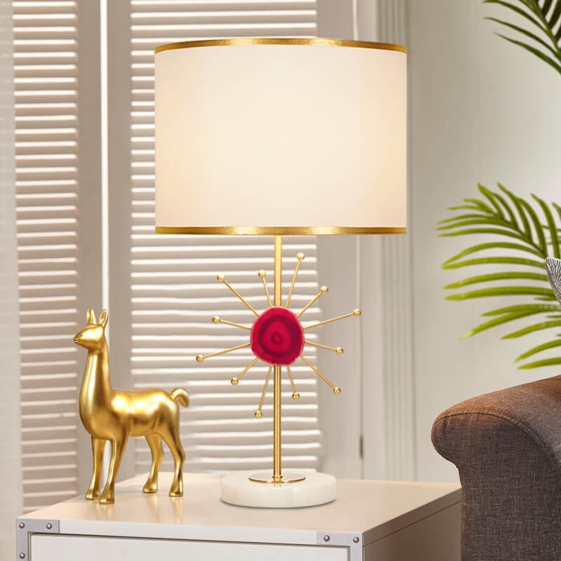 European Light Luxury Fabric Agate Base 1-Light Table Lamp
