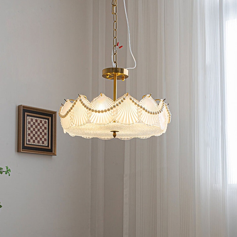 French Light Luxury Seashell Glass Pearl Round 5/6/ 8 Light Chandelier