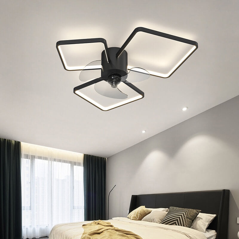 Modern Light Luxury Geometric Square Round Design LED Flush Mount Ceiling Fan Light