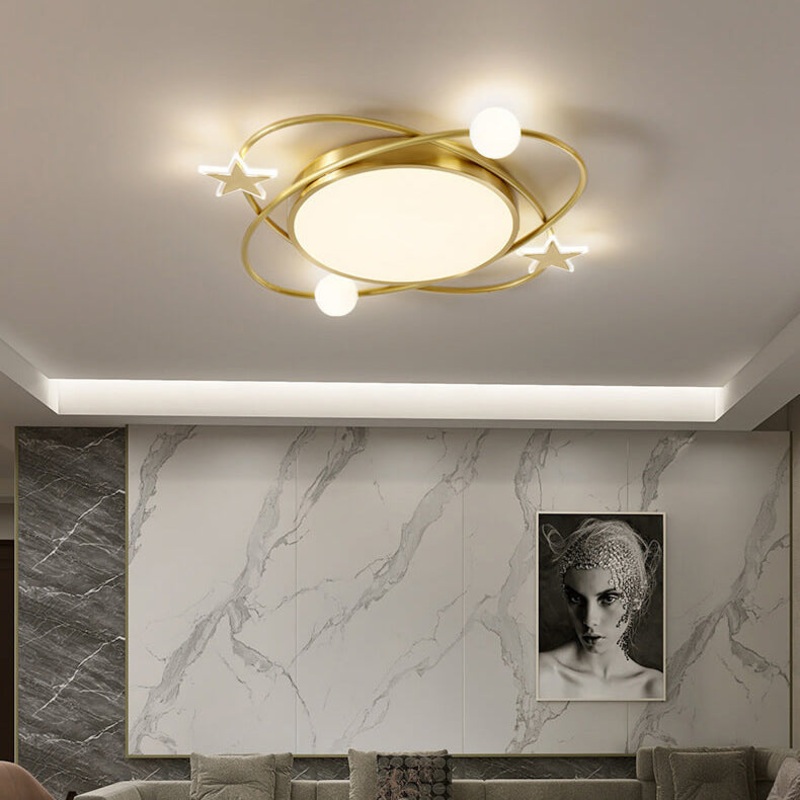 Modern Simple Full Copper Acrylic Creative Star Surround Design LED Flush Mount Light