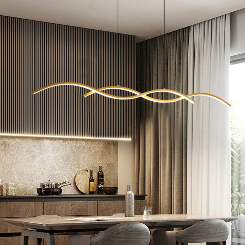 Nordic Minimalist Long Strip Wave Design Island Light LED Chandelier