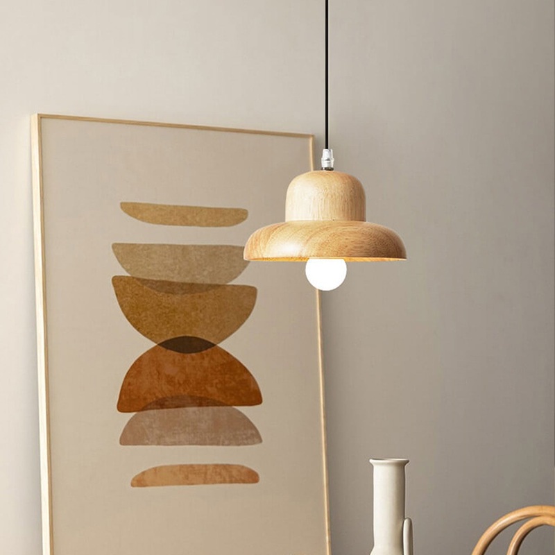 Nordic Solid Wood Hat Dome 1-Light Pendant Light