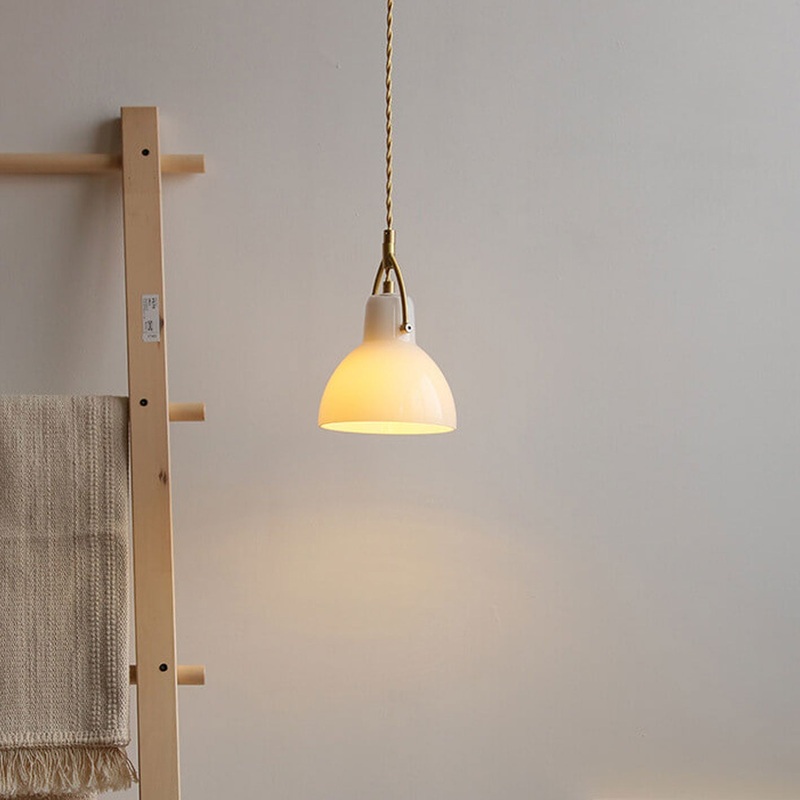 Vintage Milk White Glass Dome 1-Light Mini Brass Pendant Light