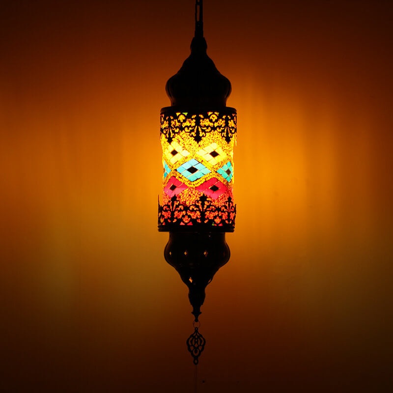 Vintage Southeast Asian Style Iron Glass 1-Light Pendant Light