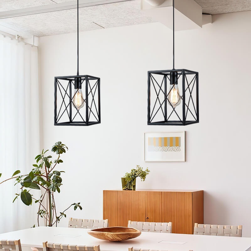 Industrial Vintage Iron Geometric Lantern 1-Light Pendant Light
