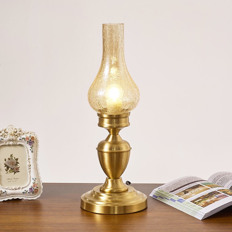 Vintage All Brass Wooden Glass Kerosene Lamp Design 1- Light Table Lamp