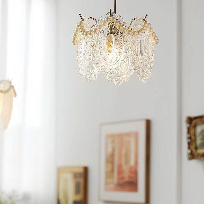 French Light Luxury Hardware Glass 1-Light Pendant Light