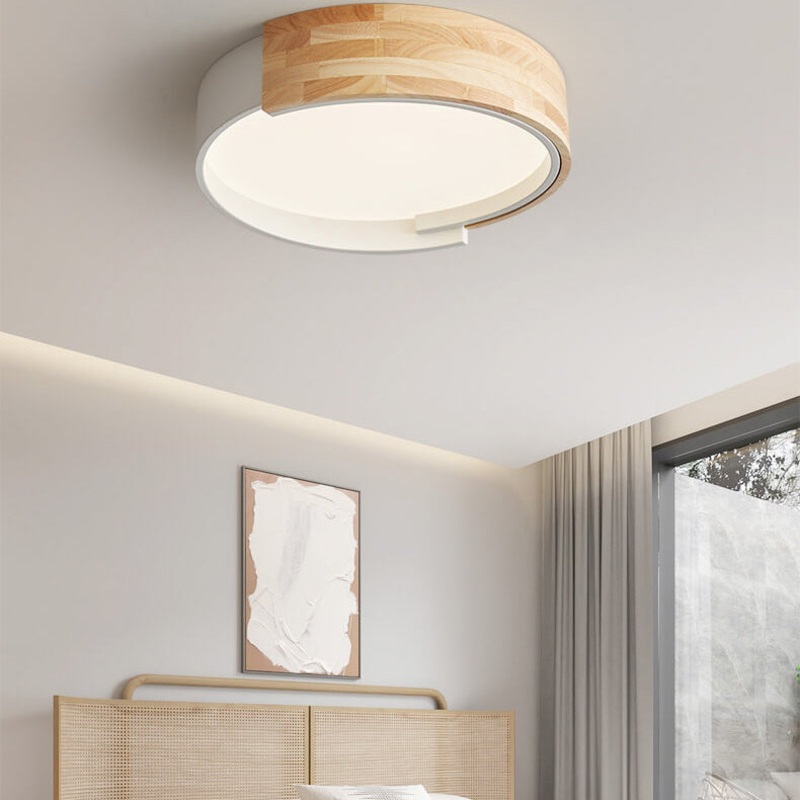 Nordic Creative Half Round Wooden Round LED Flush Mount Light