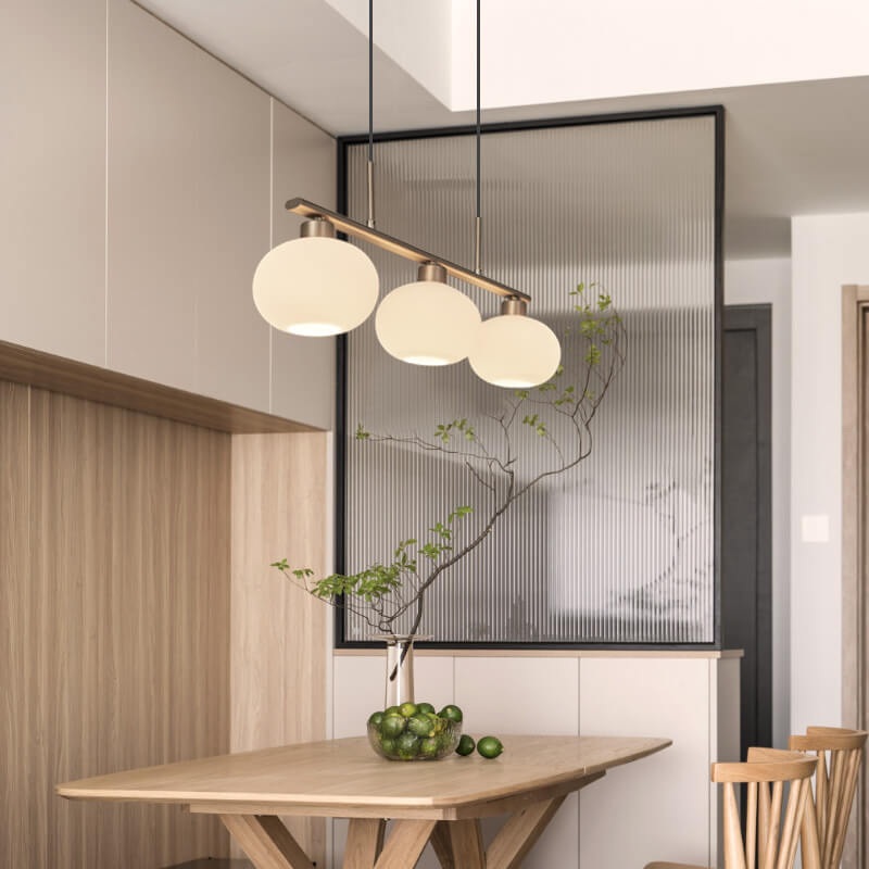 Nordic Long Light Luxury Glass Dome Shade 3-Light Chandelier