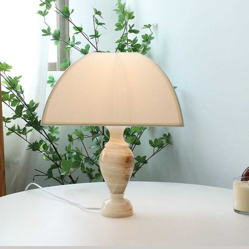 Vintage French Cone Fabric Jade Base 1-Light Table Lamp