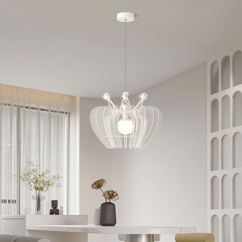 Contemporary Creative Dome Crown Acrylic Crystal Iron Lampshade LED Pendant Light For Dining Room