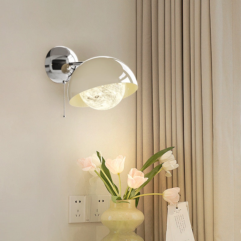 Contemporary Creative Dome Half Round Orb Iron PE Moon Shade LED Wall Sconce Lamp For Bedroom