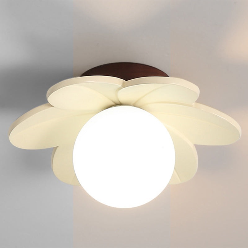 Contemporary Creative Flower Iron Resin 1-Light Semi-Flush Mount Ceiling Light For Living Room