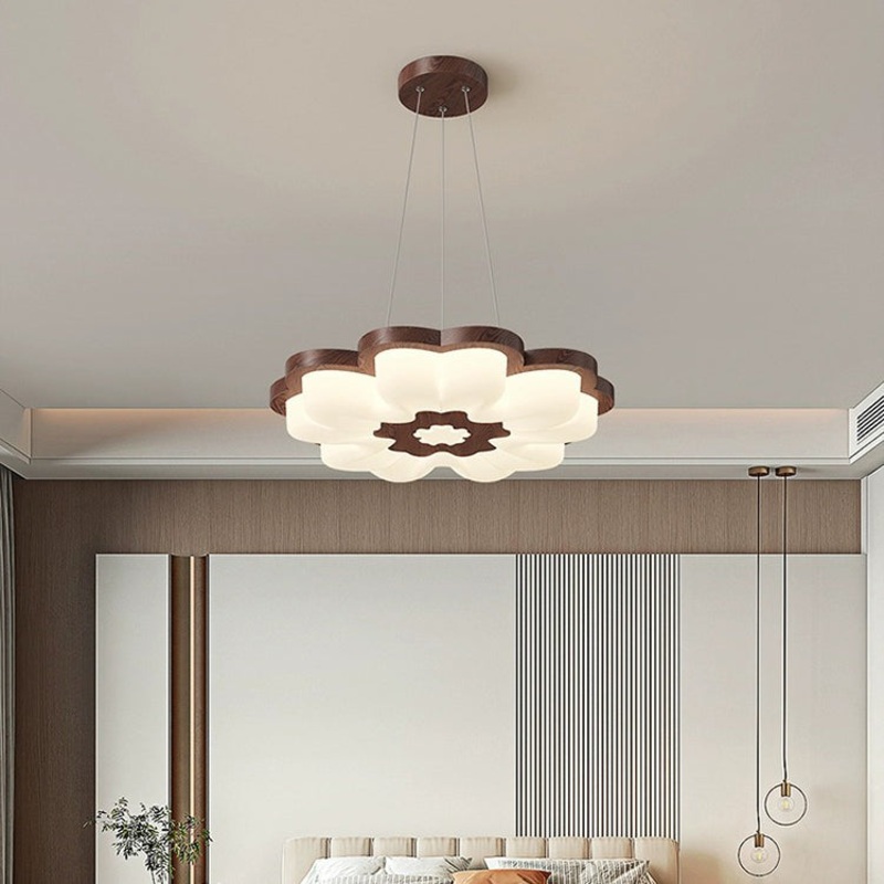 Contemporary Creative Flower Shape PE Rubberwood LED Chandelier For Bedroom