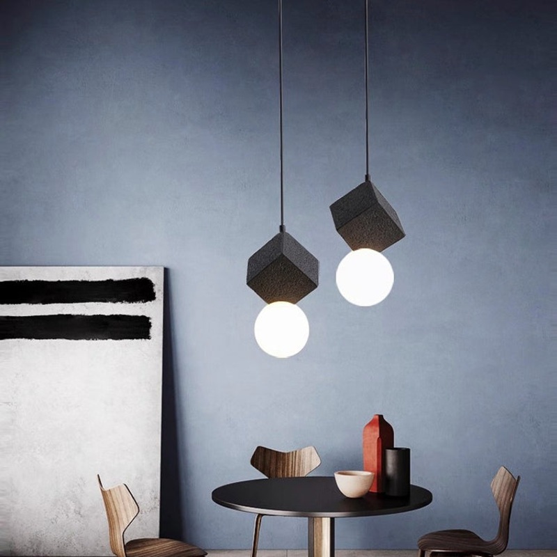 Contemporary Creative Resin Honeycomb Stone Geometric Cube 1-Light Pendant Light For Living Room