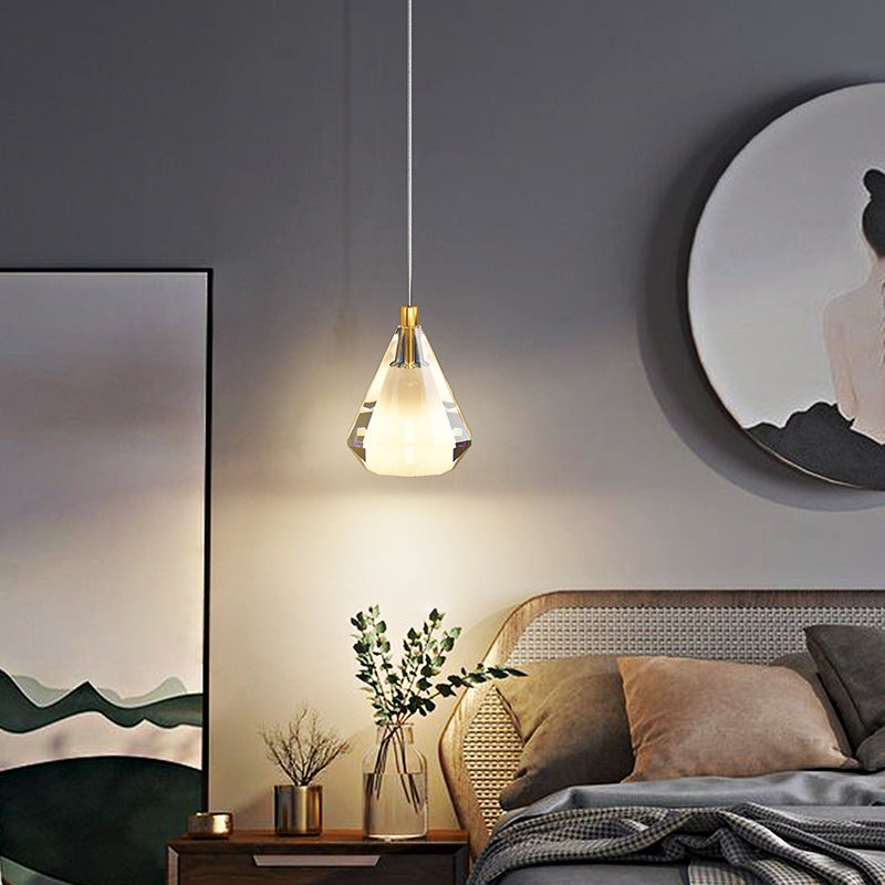 Contemporary Luxury Diamond Copper Glass 1-Light Pendant Light For Living Room