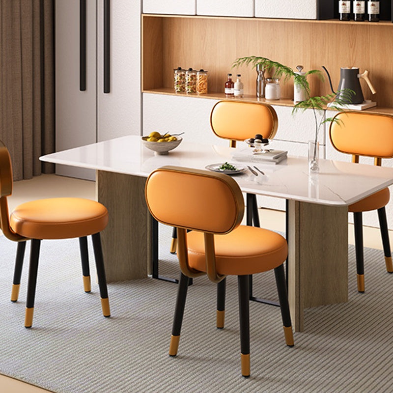 Contemporary Nordic Round Rectangular Carbon Steel Leather Dining Chair Backrest For Dining Room