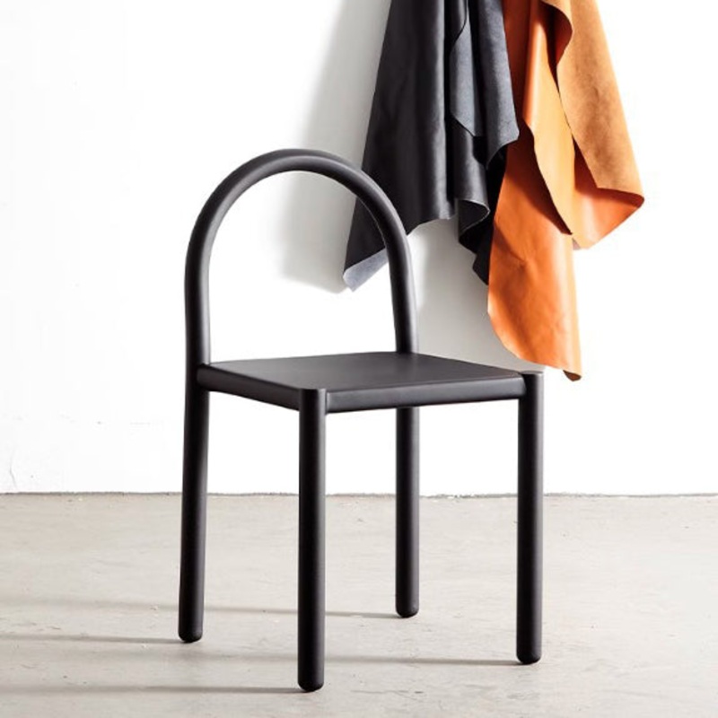 Contemporary Nordic Square Leather Carbon Steel Dining Chair Half Round Backrest For Dining Room