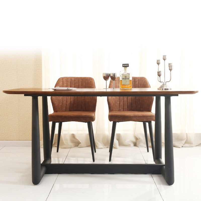 Contemporary Scandinavian Distressed Square Curved Leather Wood Iron Dining Chair Backrest For Dining Room