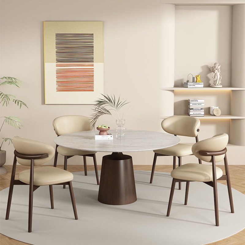Contemporary Scandinavian Leather Solid Wood Dining Chair Backrest Armless For Dining Room