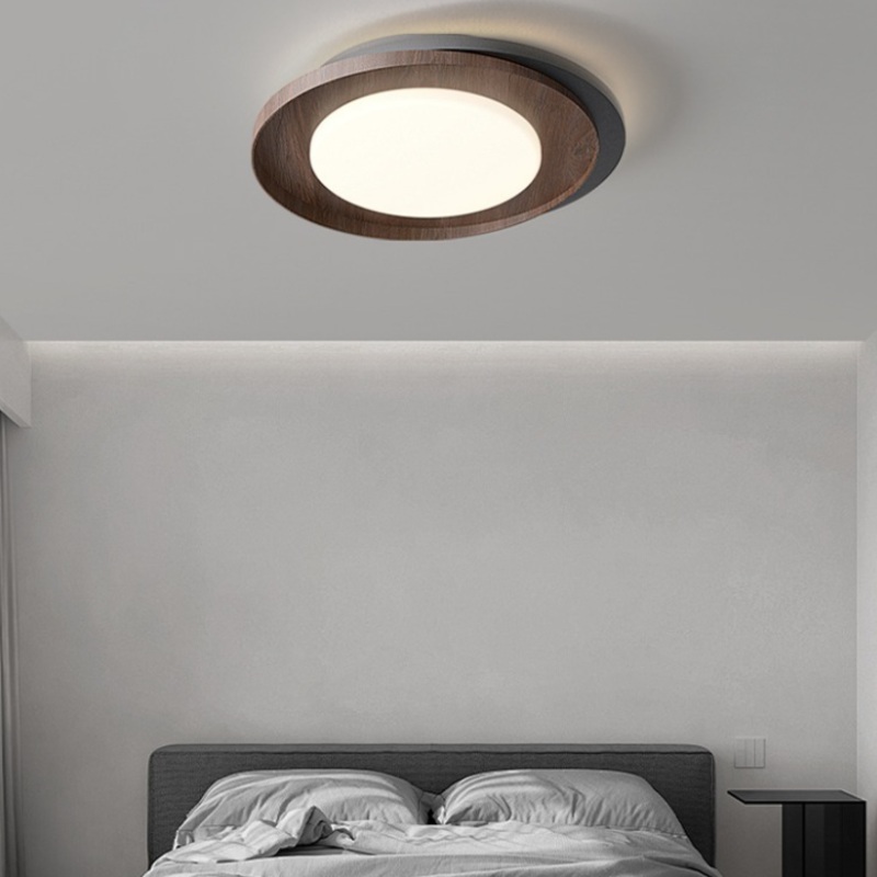 Contemporary Scandinavian Stitching Round Iron Acrylic Lampshade LED Flush Mount Ceiling Light For Bedroom