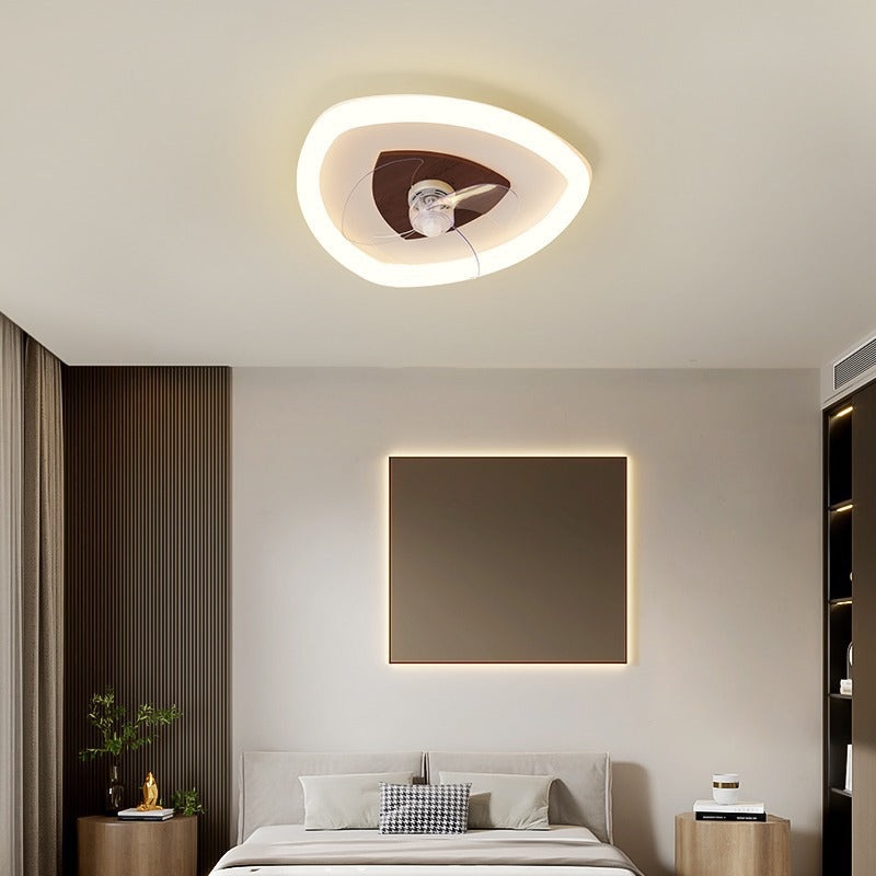 Modern Art Deco Triangle Pentagram Square PVC Aluminum LED Flush Mount Ceiling Fan Light For Bedroom