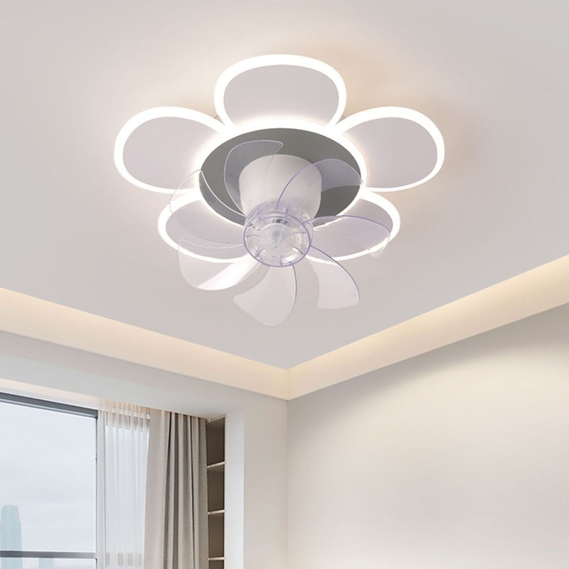 Modern Minimalist Flower Shape Round ABS Acrylic Iron LED Flush Mount Ceiling Fan Light For Bedroom