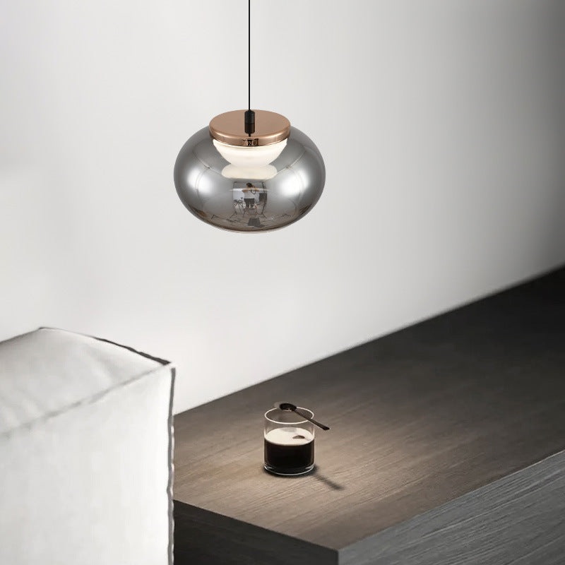 Modern Minimalist Oval Iron Glass Acrylic LED Pendant Light For Living Room