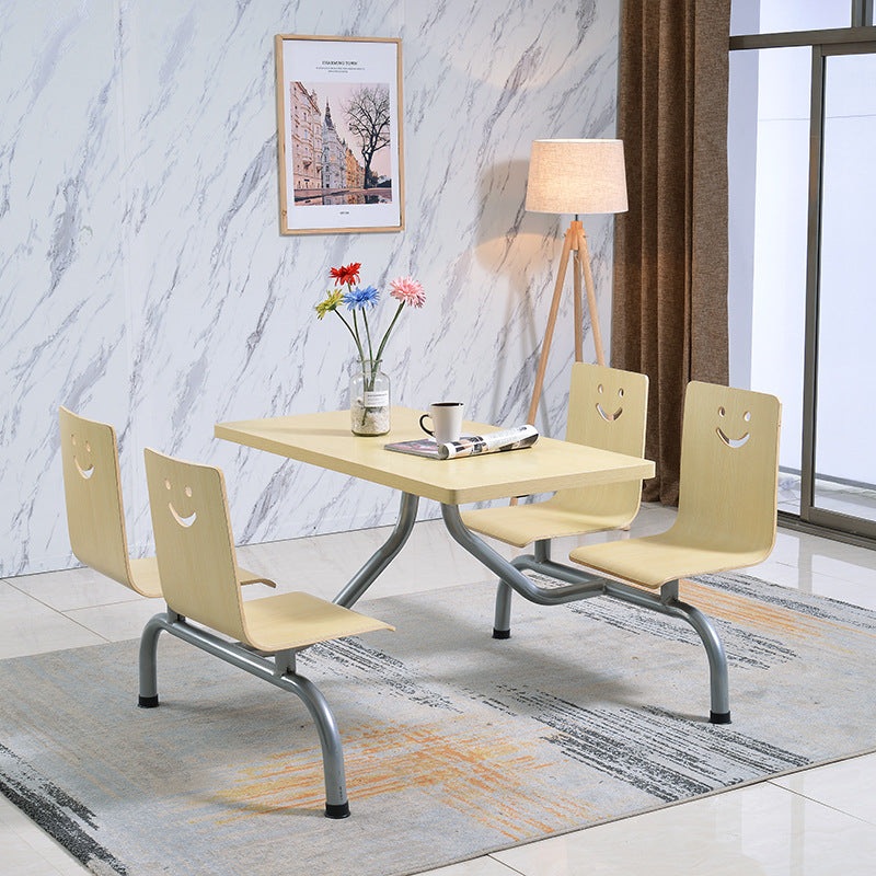 Modern Simplicity Wood Hardware Rectangular Smile One-piece Dining Table & Chair Set For 4 Seats