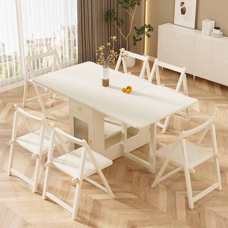 Traditional French Slab Wood Rectangular Foldable Movable Dining Table & Chair Set For 2/3/4/6 Seats