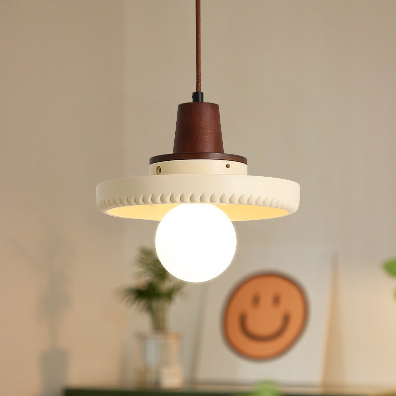 Traditional Japanese Solid Wood Resin Disc 1-Light Pendant Light For Living Room