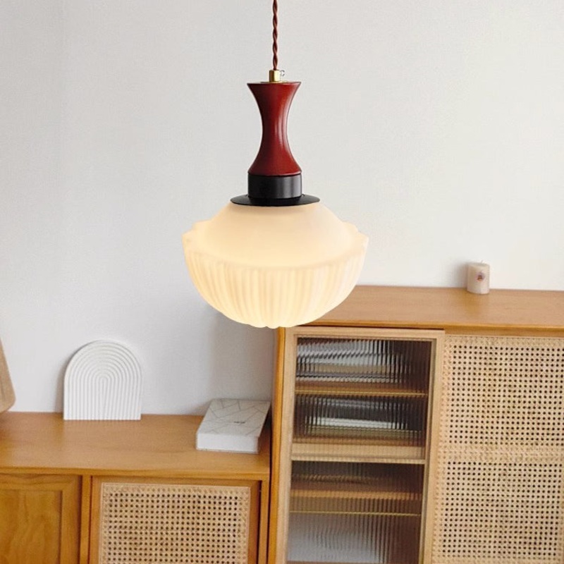 Traditional Vintage Globe Solid Wood Glass 1-Light Pendant Light For Living Room