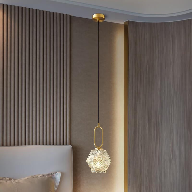 Traditional Vintage Rhombus Copper Glass 1-Light Pendant Light For Living Room