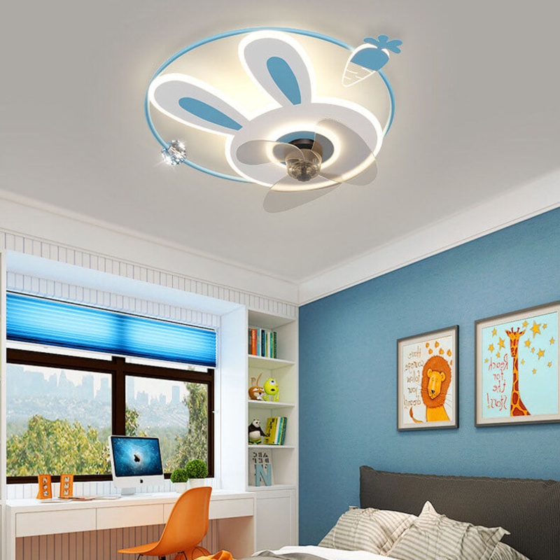 Cartoon Creative Bunny Carrot LED Flush Mount Ceiling Fan Light