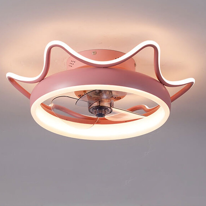 Nordic Light Luxury Round Wrought Iron LED Flush Mount Ceiling Fan Light