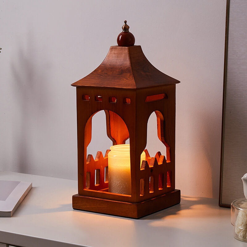 Vintage Walnut Cabin 1-Light Melting Wax Table Lamp