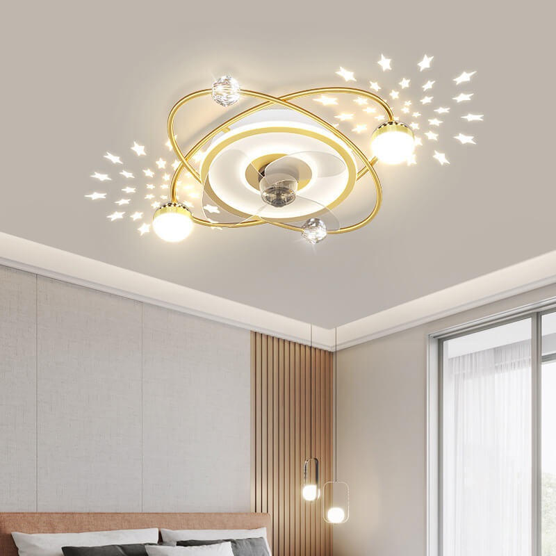 Modern Light Luxury Ring Star Effect LED Invisible Flush Mount Ceiling Fan Light