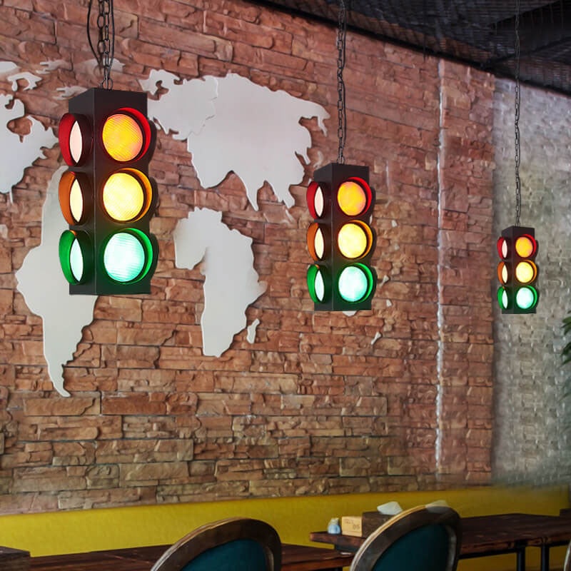 Retro Industrial Traffic Light Iron Glass LED Pendant Light