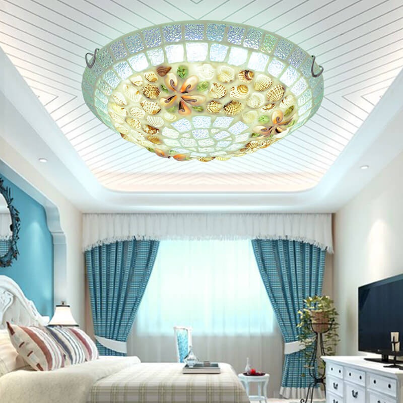 Tiffany Creative Mosaic Shells 1-Light Flush Mount Ceiling Light
