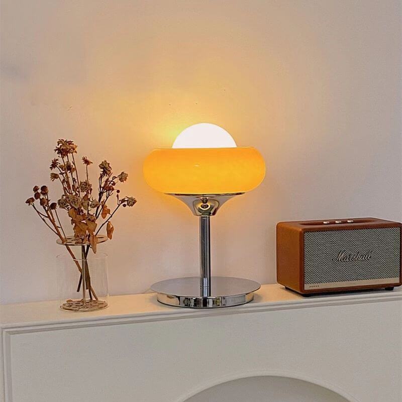 Vintage Glass Egg Tart Iron Base 1-Light Table Lamp