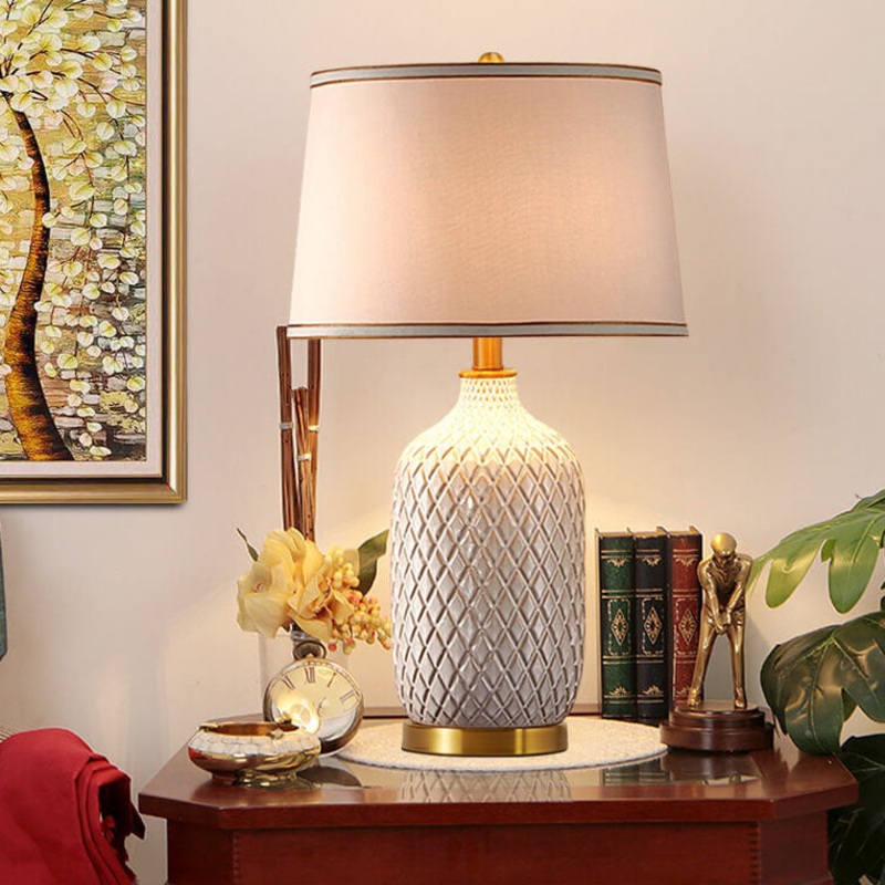 European Vintage Striped Ceramic Base Fabric 1-Light Table Lamp