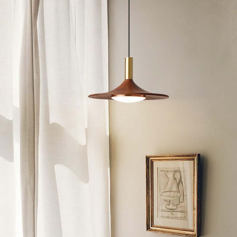 Japanese Walnut Flying Saucer Design Acrylic LED Pendant Light