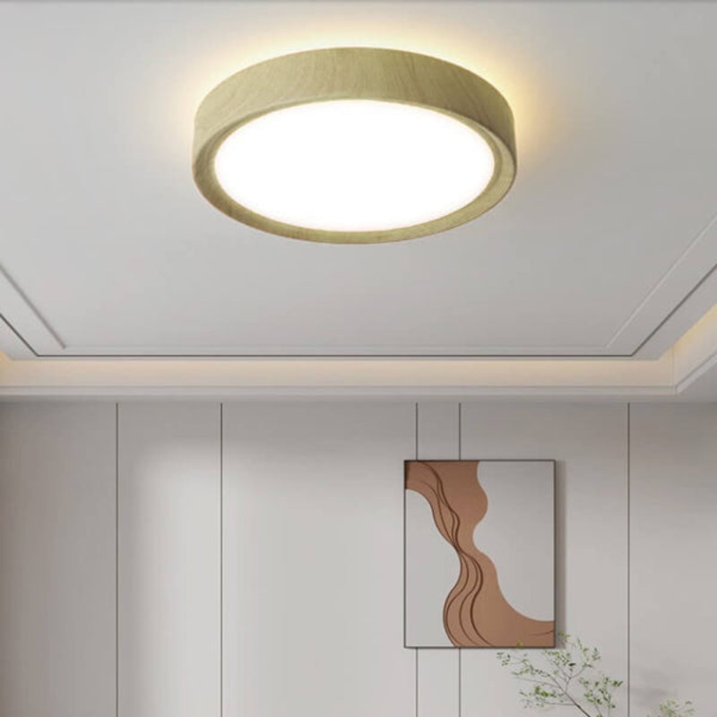 Modern Simple Wood Grain Round Iron LED Flush Mount Ceiling Light
