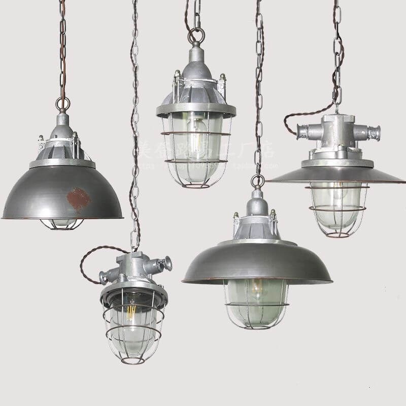 Vintage Industrial Aluminum Iron Glass Dome 1-Light Pendant Light
