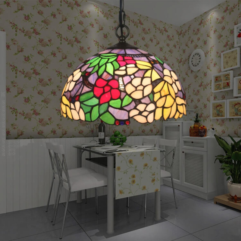 European Tiffany Stained Glass 1-Light Pendant Light