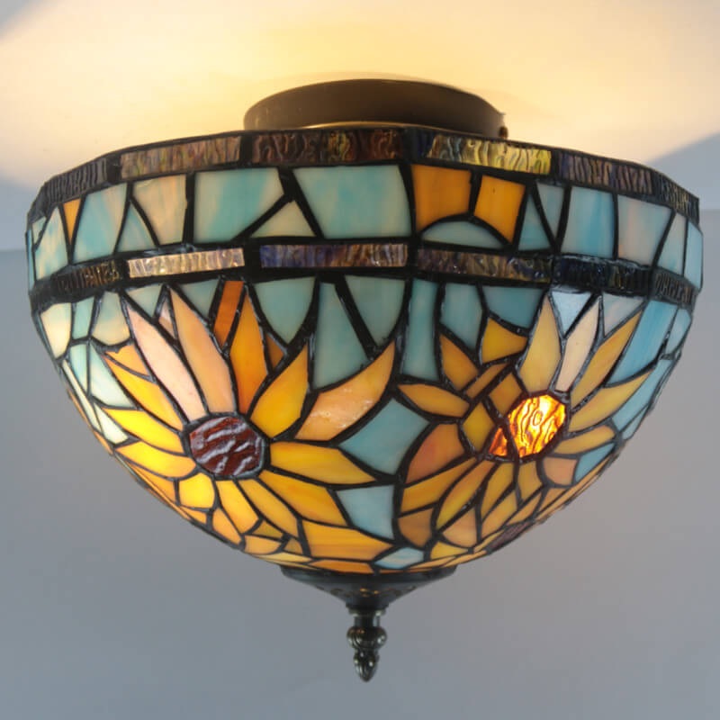 European Vintage Tiffany 2-Light Flush Mount Lighting