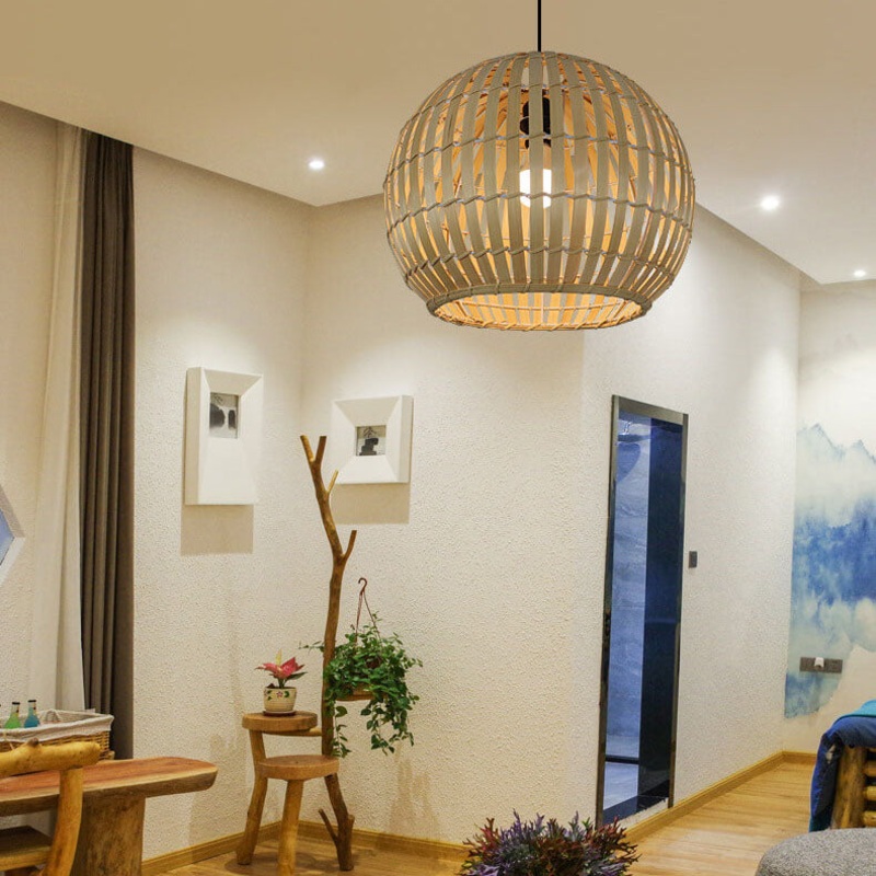 Modern Bamboo Weaving Iron 1-Light Pendant Light
