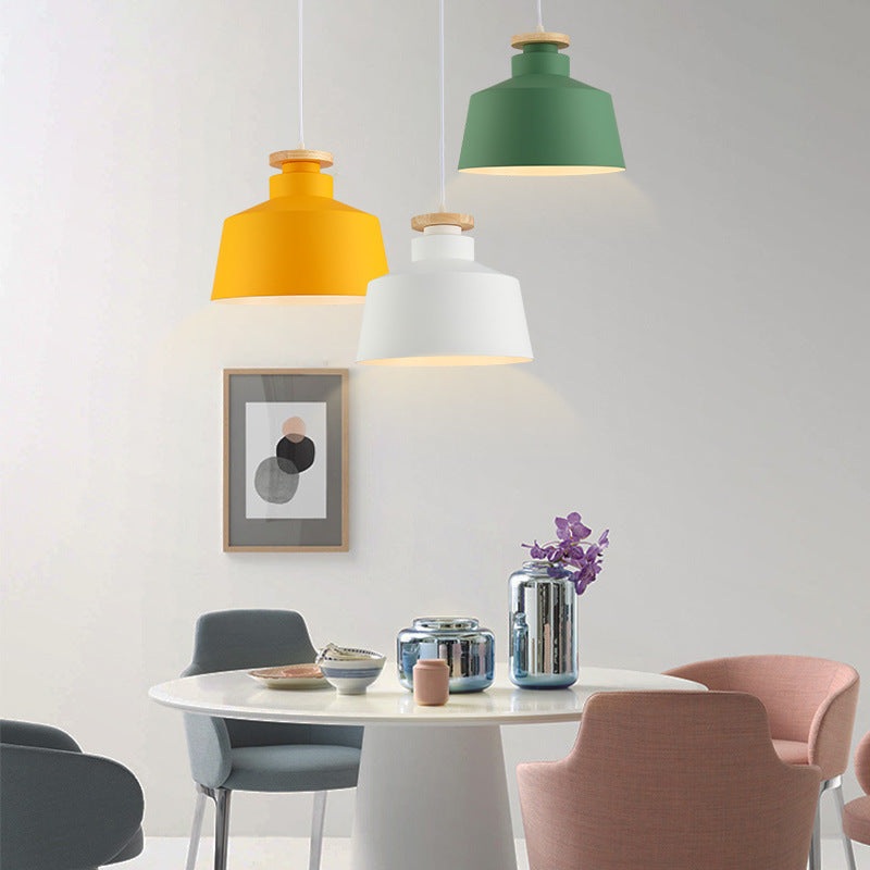 Nordic Simple Aluminum Wood Cone Dome 1-Light Pendant Light