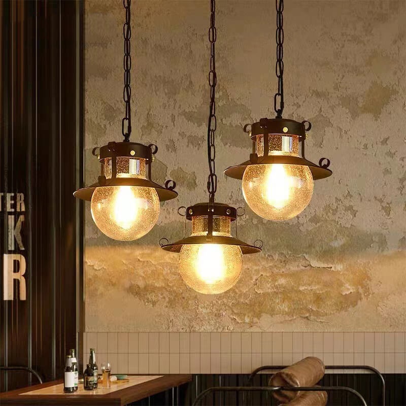 Vintage Industrial Aged Iron Lantern Cage 1-Light Pendant Light