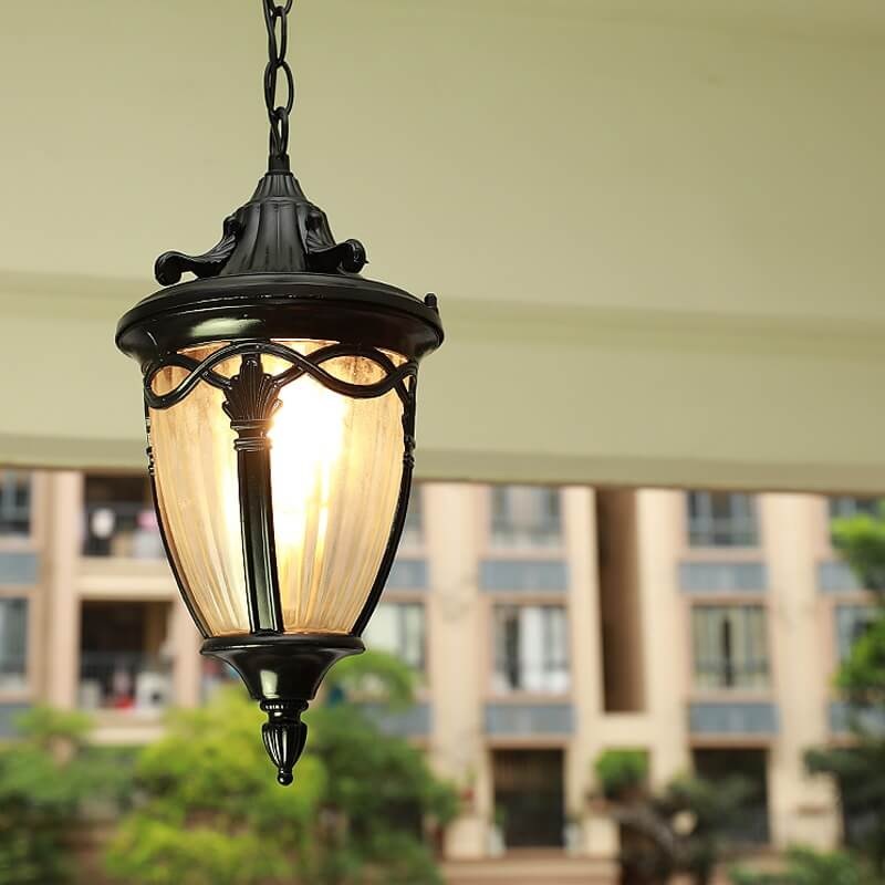 European Vintage Oval Lantern Maple Leaf Outdoor 1-Light Pendant Light